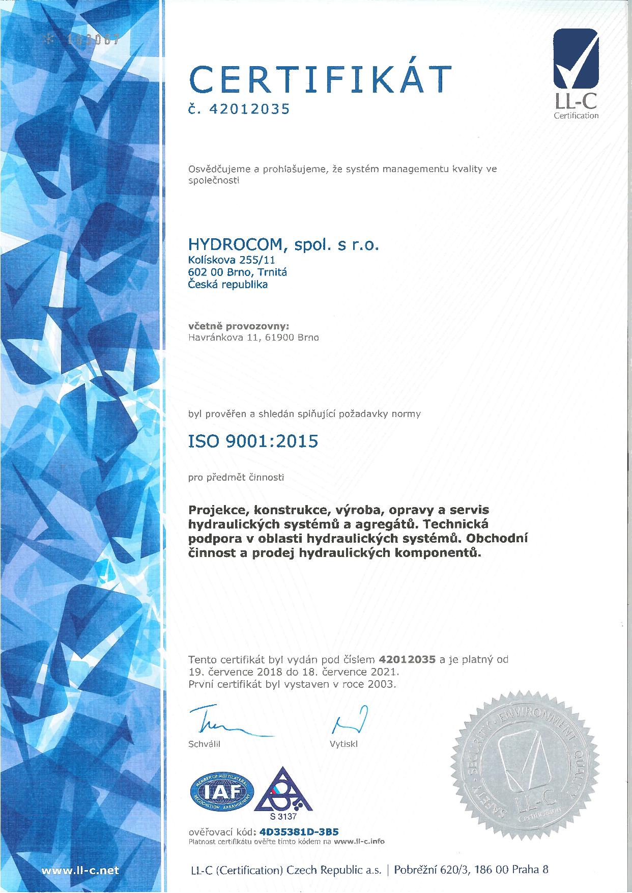 Certifikat ISO 9001-2015